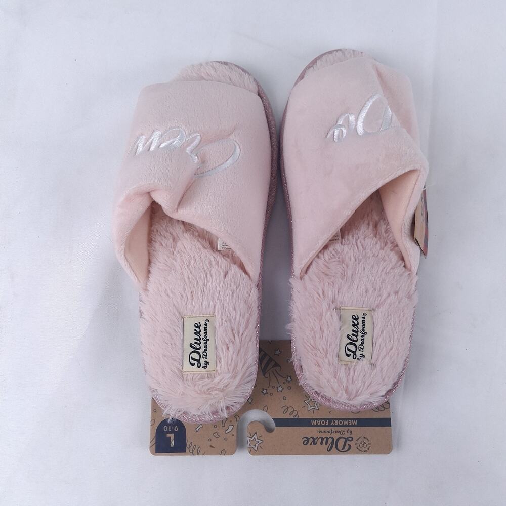 DLUXE by Dearfoams Women's Pink Memory Foam Slippers "I Do" & "Crew" Size L 9-10